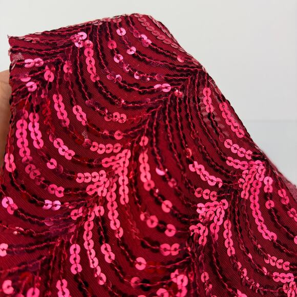 NEW Betsey Johnson RED sequined Bling Scalloped Edge Long wrap Rectangular shawl - Picture 5 of 8